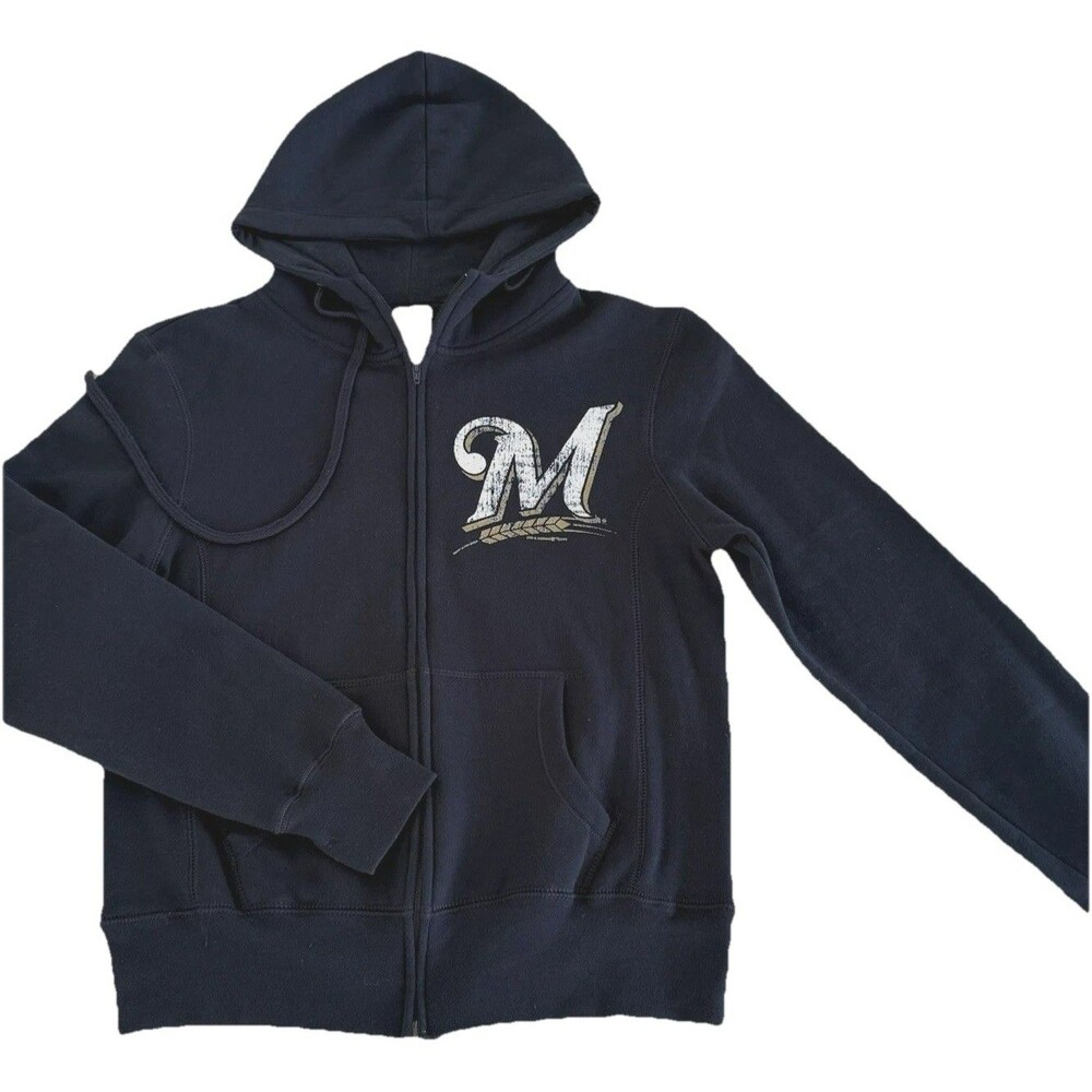 Milwaukee Brewers Adult S Full Zip Hooded Sweatshirt Distressed MLB Baseball